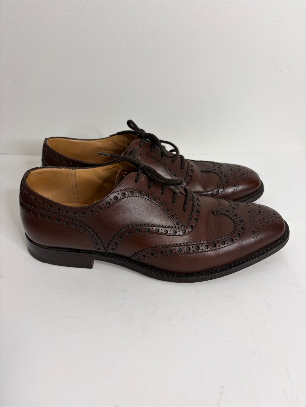 Church's Shoes Mens UK 9 US 10 Dark Brown Leather Wingtip Oxford Dress Shoes